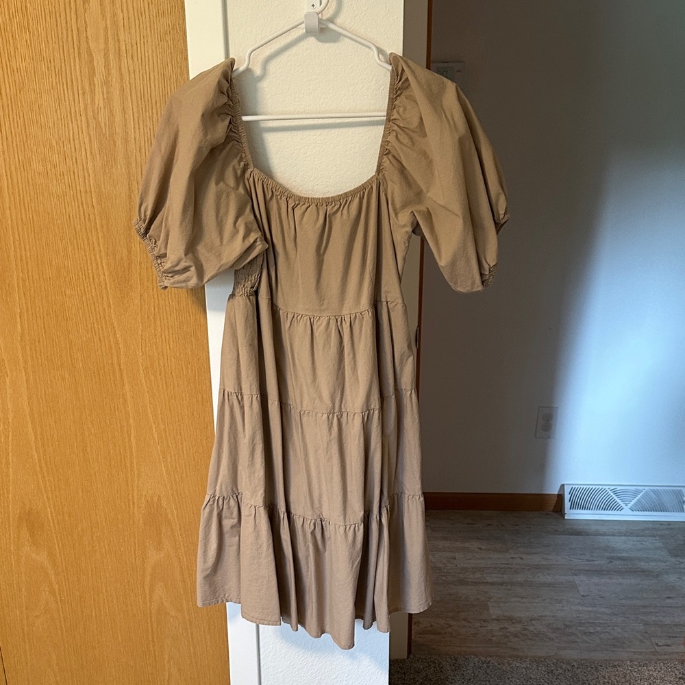 Tan Puff Sleeve Dress